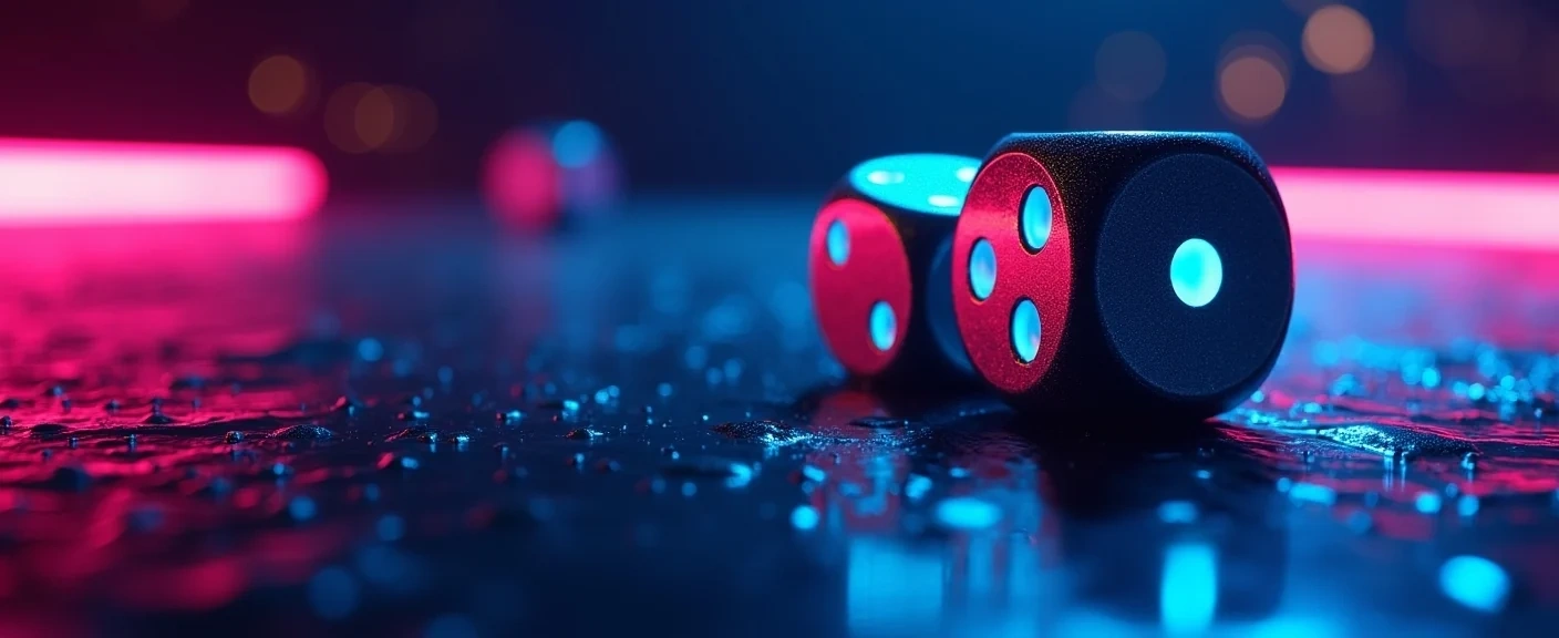 Neon casino dice on table