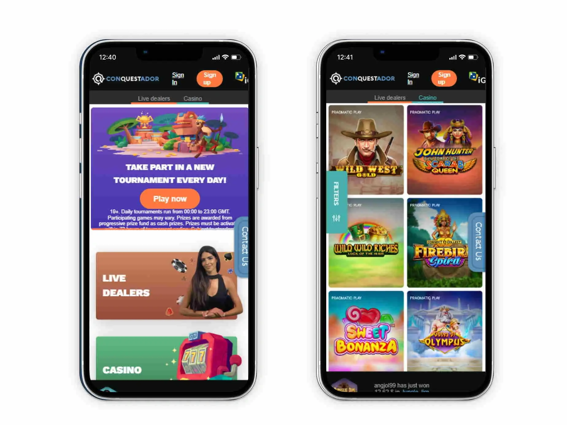 Conquestador Casino mobile app on a smartphone
