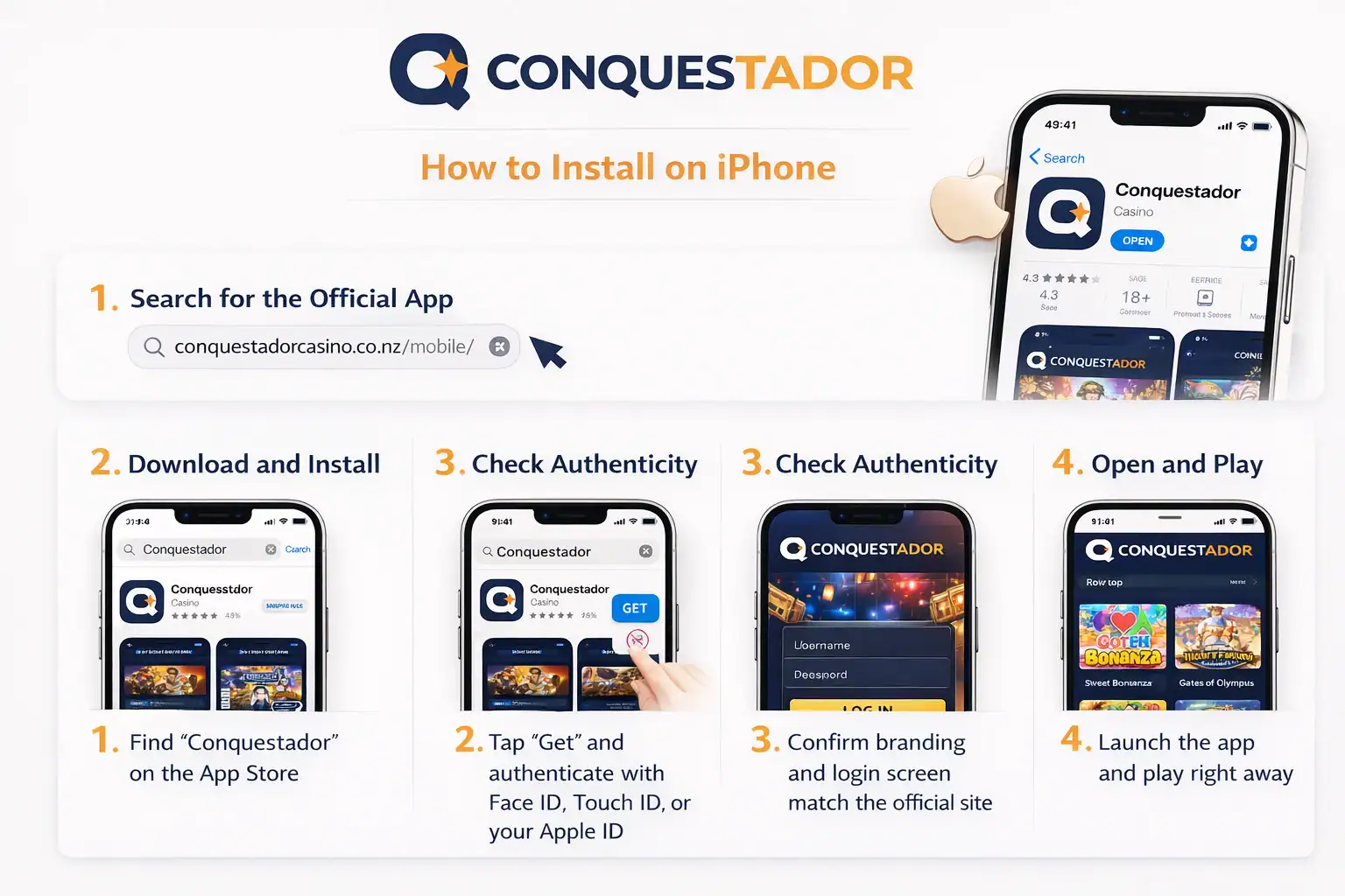 Conquestador casino mobile app for iOS users
